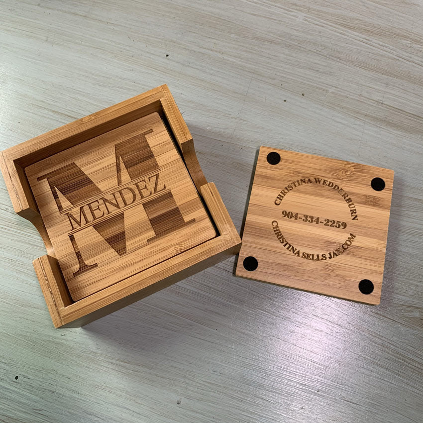 Personalized Wood Coasters & Stand Corporate Gift Ideas - Teals