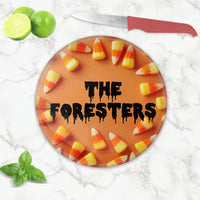 Candy Corn Halloween Glass Cutting Board Personalized Circle Shape