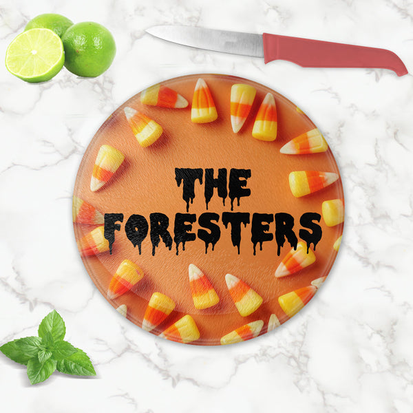 Candy Corn Halloween Glass Cutting Board Personalized Circle Shape